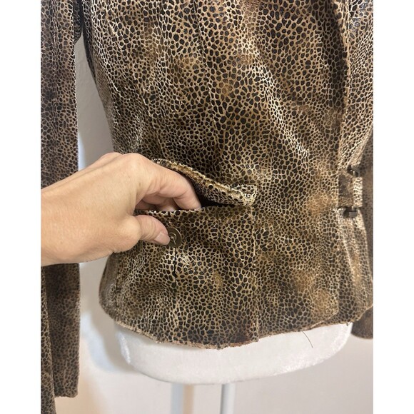 Joseph Ribkoff Women Size 8 Animal Print Belted Blazer Foiled Crushed Velvet - Picture 4 of 11